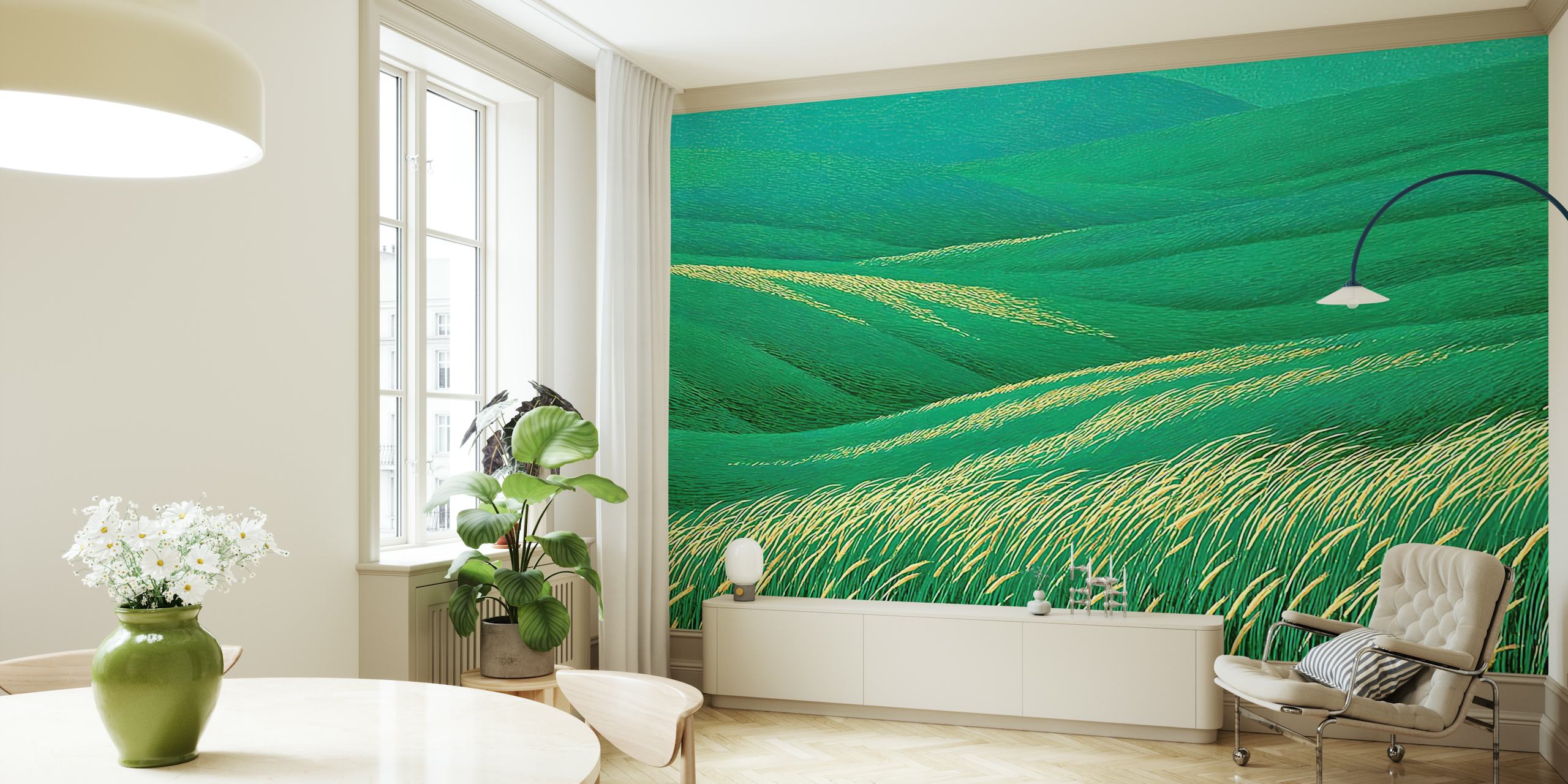 Papel pintado Emerald Hills en una habitación